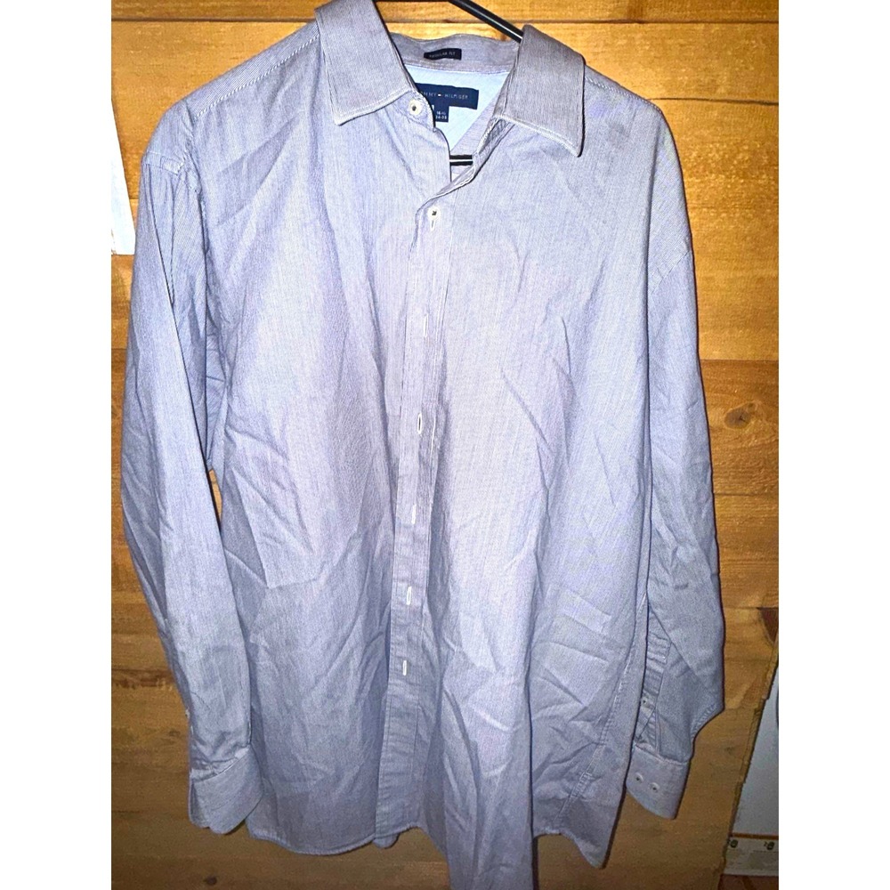 Tommy Hilfiger Men's Regular Fit Blue/White Striped Dress Shirt 16.5 34/35